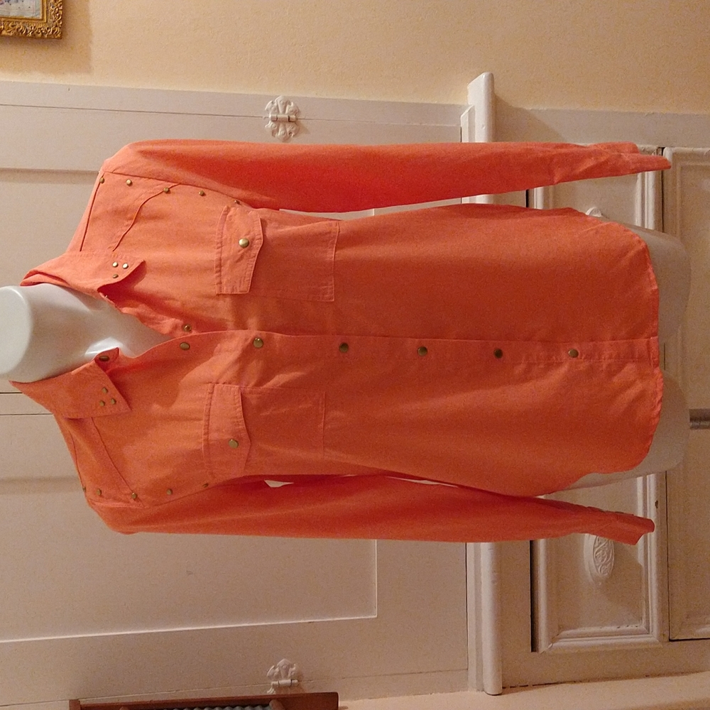 Forever 21 love 21 orange snap front shirt Sz S